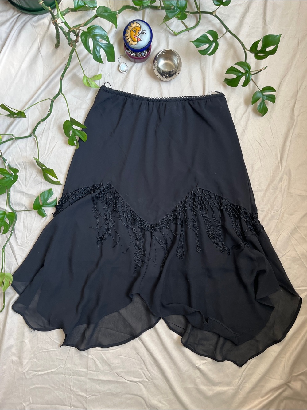 Vintage Black Fringe Whimsigoth Skirt 🖤🌙